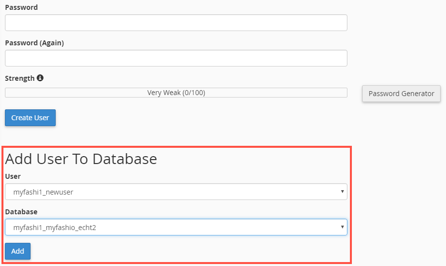 Adding database user